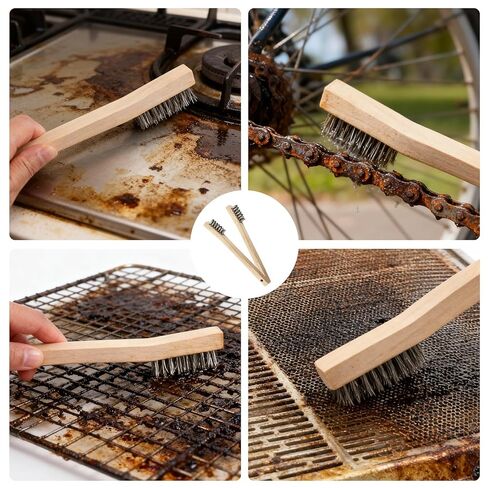 18 Pcs Wood Handle Wire Scratch Brush Set,7.7 Inch Stainless Steel Small Wire Scratch Brushes with Wood Handle for Rust Removal,Paint and Dirt Cleaning,Easy to Hang in Saudi Arabia