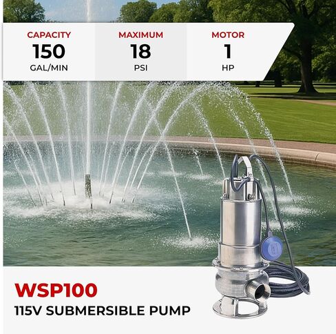 Honda WSP100 1hp 115V Submersible Water Pump, Trash Pump with Solid Handling Capability Up to 2 Inches, 150 Gallons per Min Capacity, Plugs Into Standard Outlets, Rated for Continuous Use (WSP100AA) in Saudi Arabia