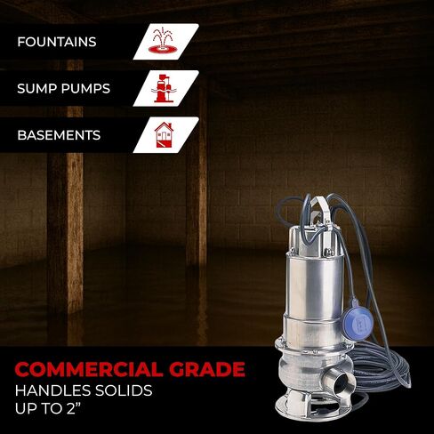 Honda WSP100 1hp 115V Submersible Water Pump, Trash Pump with Solid Handling Capability Up to 2 Inches, 150 Gallons per Min Capacity, Plugs Into Standard Outlets, Rated for Continuous Use (WSP100AA) in Saudi Arabia