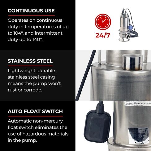 Honda WSP100 1hp 115V Submersible Water Pump, Trash Pump with Solid Handling Capability Up to 2 Inches, 150 Gallons per Min Capacity, Plugs Into Standard Outlets, Rated for Continuous Use (WSP100AA) in Saudi Arabia