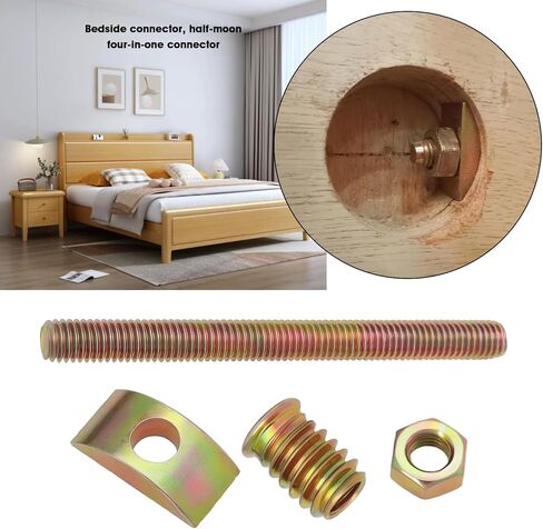 8 Sets Half Moon Bed Fitting Kit 4 in1 Washer Bolts Furniture Threaded Rod Fittings M8 Nuts Bolts Sets Bed Assembly Insert Fasteners for Beds Chairs HeadBoards in Saudi Arabia