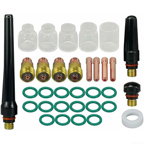 TIG Stubby Gas Lens Collet Body Cup Kit for DB SR WP 17 18 26 Torch 33-Piece Welding Accessories with Heat-Resistant Glass and O-Rings in Saudi Arabia