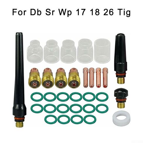 TIG Stubby Gas Lens Collet Body Cup Kit for DB SR WP 17 18 26 Torch 33-Piece Welding Accessories with Heat-Resistant Glass and O-Rings in Saudi Arabia