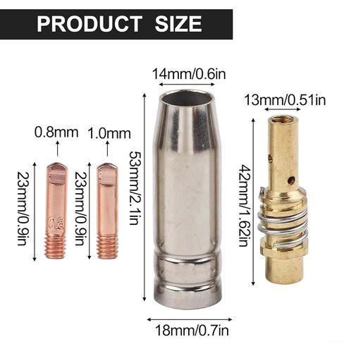 30 Pcs MIG Welding Torch Accessories Kit for MB15 15AK 14AK with 0.8mm 1.0mm Contact Tips Gas Nozzles Retaining Springs in Saudi Arabia