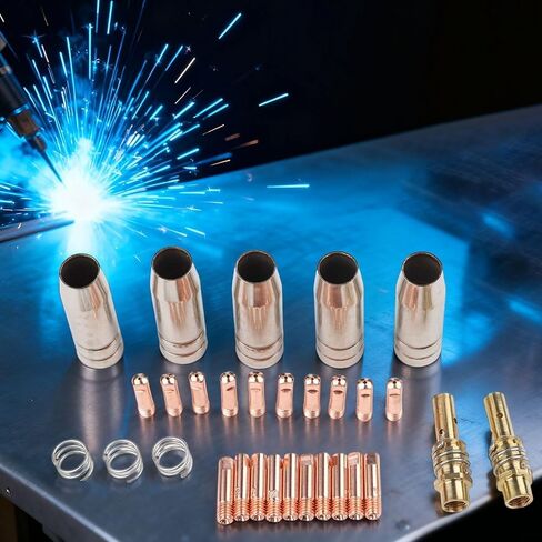 30 Pcs MIG Welding Torch Accessories Kit for MB15 15AK 14AK with 0.8mm 1.0mm Contact Tips Gas Nozzles Retaining Springs in Saudi Arabia