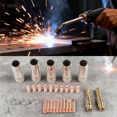 30 Pcs MIG Welding Torch Accessories Kit for MB15 15AK 14AK with 0.8mm 1.0mm Contact Tips Gas Nozzles Retaining Springs in Saudi Arabia