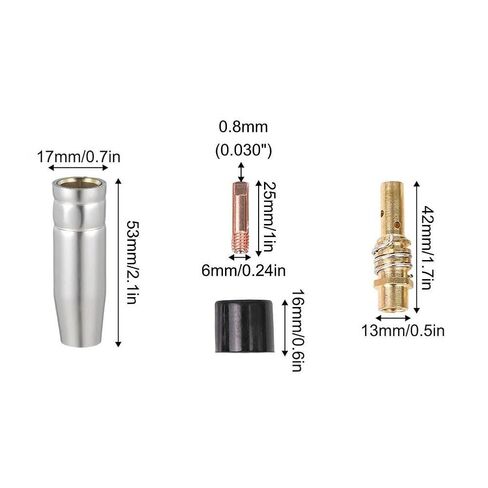 9PCS MIG Welding Accessories Set with M6 0.8 mm Power Nozzles Conical Gas Spring Holder and Insulator for AK15 MB-15 Torch in Saudi Arabia