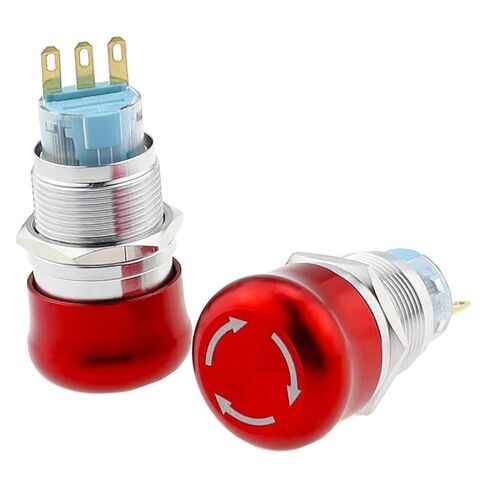 1 قطعة مفتاح زر الضغط، 16/19/22 مم معدن الألومنيوم الإغلاق NO NC 2NO 2NC دبوس محطة زر إيقاف الفطر الأحمر (أسود، 15 مم، 1NO1NC 3PIN) in Kuwait