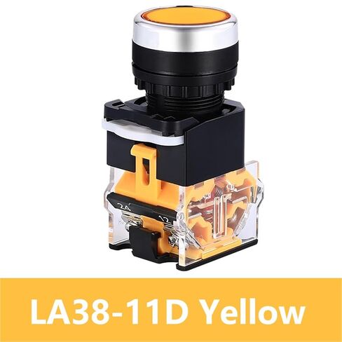 10 قطع مفتاح زر ضغط، 22 مم LA38 إعادة ضبط ذاتي القفل 1NO/1NC لحظية مع مؤشر LED خفيف 220 فولت (LA38-11D أصفر، قفل) in Kuwait