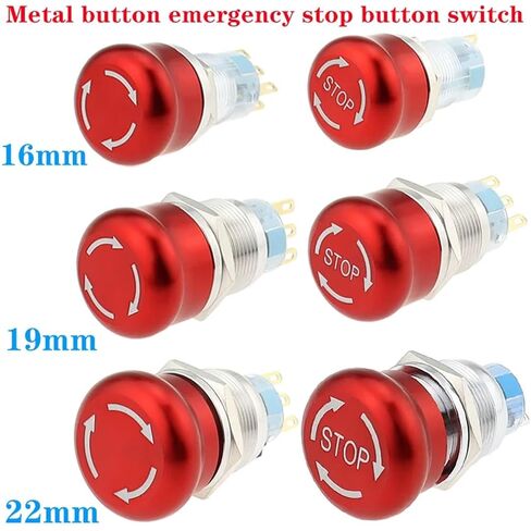 1 قطعة مفتاح زر الضغط، 16/19/22 مم معدن الألومنيوم الإغلاق NO NC 2NO 2NC دبوس محطة زر إيقاف الفطر الأحمر (أسود، 22 مم، 2NO2NC 6PIN) in Kuwait