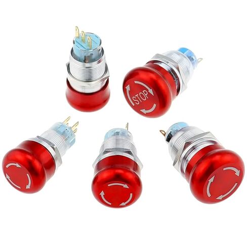 1 قطعة مفتاح زر الضغط، 16/19/22 مم معدن الألومنيوم الإغلاق NO NC 2NO 2NC دبوس محطة زر إيقاف الفطر الأحمر (أسود، 22 مم، 2NO2NC 6PIN) in Kuwait