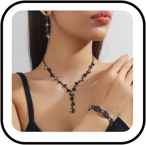 3PCS Bridal Wedding Earrings Necklace Bracelet Set Sparkling Rhinestone Crystals Necklace Dangle Earrings Bracelet Set Wedding Prom Banquet Party Ball Costume Jewelry Set for Women in Saudi Arabia