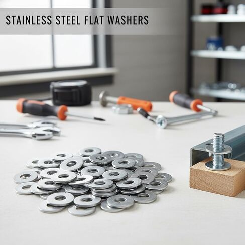 105Pcs 304 Stainless Steel Flat Washers, Fender Washers Assortment Kit 6 Sizes (M3-M10) for Screws Bolts, Large and Small Hardware for Various Home, Industrial, Automotive Use, Silver in Saudi Arabia
