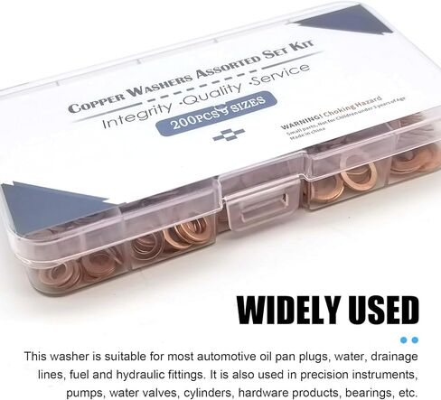 MLY 200PCS Flat Washers Assortment Kit, 9 Sizes Copper Metric Sealing Crush Washer Gasket, Oil Drain Plug Gaskets M5 M6 M8 M10 M12 M14, Universal for Most Cars, Trucks (Gold) in Saudi Arabia