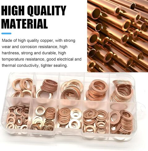 MLY 200PCS Flat Washers Assortment Kit, 9 Sizes Copper Metric Sealing Crush Washer Gasket, Oil Drain Plug Gaskets M5 M6 M8 M10 M12 M14, Universal for Most Cars, Trucks (Gold) in Saudi Arabia