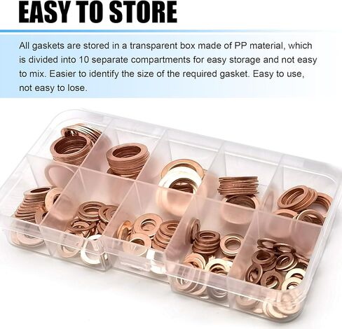 MLY 200PCS Flat Washers Assortment Kit, 9 Sizes Copper Metric Sealing Crush Washer Gasket, Oil Drain Plug Gaskets M5 M6 M8 M10 M12 M14, Universal for Most Cars, Trucks (Gold) in Saudi Arabia