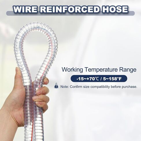 PATIKIL 1-1/4" ID Wire Reinforced Hose 6.6 Ft, PVC Vinyl Suction Tubing High Pressure Chemical Resistant with Spiral Steel Wire for Water Fuel Powder Drain, Clear in Saudi Arabia