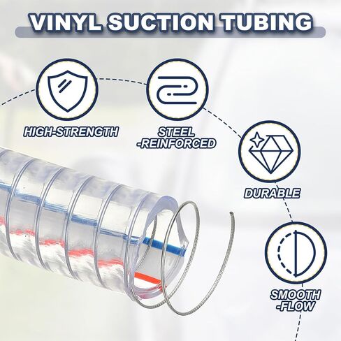 PATIKIL 1-1/4" ID Wire Reinforced Hose 6.6 Ft, PVC Vinyl Suction Tubing High Pressure Chemical Resistant with Spiral Steel Wire for Water Fuel Powder Drain, Clear in Saudi Arabia
