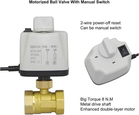 1PCS 1/2" 3/4" 1" 2" Manual Switch Ball Valve Brass 2-Wire Power Off Reset 8 N·m Torque Valve 220V 24V 12V(1/2",12VDC_Normally Closed) in Kuwait