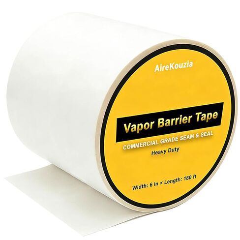 شريط حاجز بخار الفضاء - 6 بوصة × 180 لفة ختم قوي لحواجز الرطوبة من البولي إيثيلين وشريط العزل، شريط التماس الأبيض 9 مل (لفة 180 قدمًا) in Kuwait