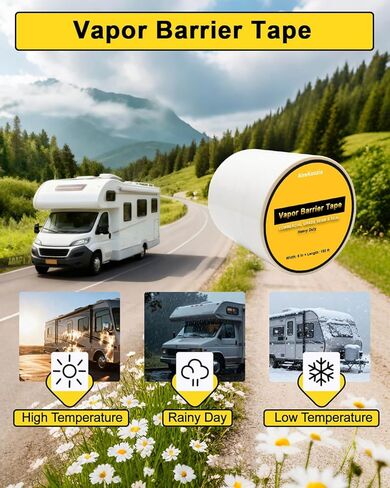 شريط حاجز بخار الفضاء - 6 بوصة × 180 لفة ختم قوي لحواجز الرطوبة من البولي إيثيلين وشريط العزل، شريط التماس الأبيض 9 مل (لفة 180 قدمًا) in Kuwait