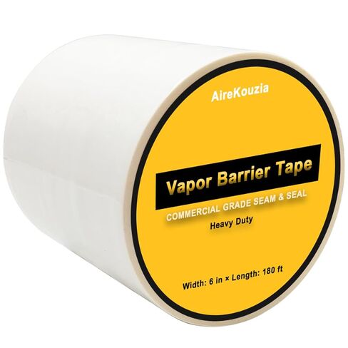 شريط حاجز بخار الفضاء - 6 بوصة × 180 لفة ختم قوي لحواجز الرطوبة من البولي إيثيلين وشريط العزل، شريط التماس الأبيض 9 مل (لفة 180 قدمًا) in Kuwait