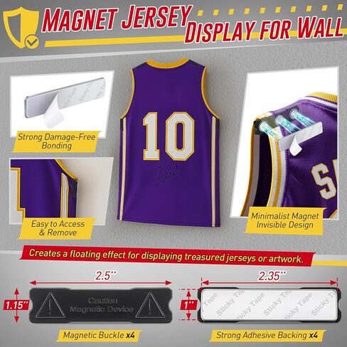 Magnet Jersey Hanger for Wall - Invisible Jersey Display for Wall, No Drill Jerseys Display Frame, Damage Free Hanging for 1-2 Jerseys, Fit All Sports Memorabilia Shirts, 4 Pack in Saudi Arabia