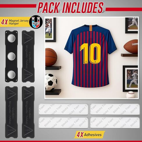 Magnet Jersey Hanger for Wall - Invisible Jersey Display for Wall, No Drill Jerseys Display Frame, Damage Free Hanging for 1-2 Jerseys, Fit All Sports Memorabilia Shirts, 4 Pack in Saudi Arabia