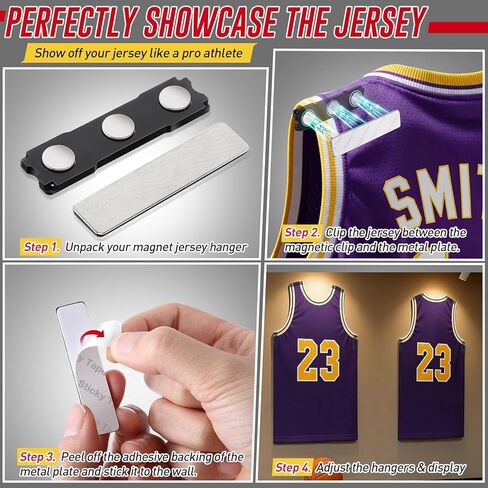 Magnet Jersey Hanger for Wall - Invisible Jersey Display for Wall, No Drill Jerseys Display Frame, Damage Free Hanging for 1-2 Jerseys, Fit All Sports Memorabilia Shirts, 4 Pack in Saudi Arabia
