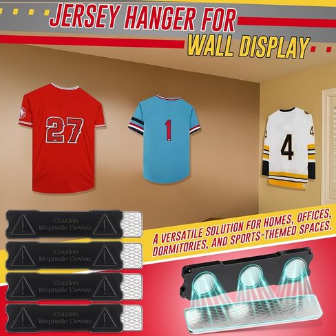 Magnet Jersey Hanger for Wall - Invisible Jersey Display for Wall, No Drill Jerseys Display Frame, Damage Free Hanging for 1-2 Jerseys, Fit All Sports Memorabilia Shirts, 4 Pack in Saudi Arabia