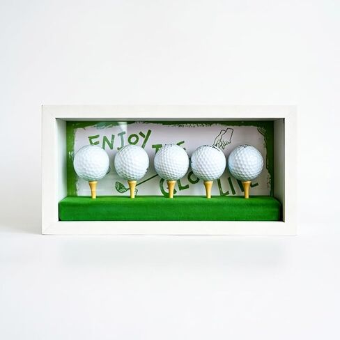 Golf Ball Display Case with Front-Opening Clear Acrylic Panel, Wall Mountable Holder with 5 Wooden Tees & Hand-Drawn Course Background, Green Felt Base for Memorabilia in Kuwait