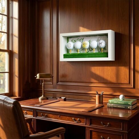 Golf Ball Display Case with Front-Opening Clear Acrylic Panel, Wall Mountable Holder with 5 Wooden Tees & Hand-Drawn Course Background, Green Felt Base for Memorabilia in Kuwait