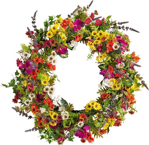 Balsam Hill 28in Meadow Outdoor Floral Artificial Wreath in Saudi Arabia