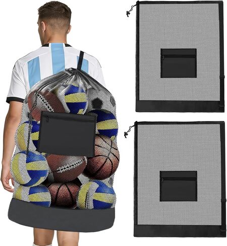 HEIFAM 2 Pack Soccer Ball Bag 40"X 30", Drawstring Mesh Ball Bag for Coaches, Extra Large Sport Ball Sack for Basketballs Volleyballs Soccers, Sports Storage Organizer for Beach Gym, Swimming Gear in Saudi Arabia