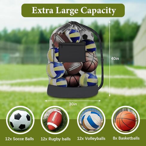 HEIFAM 2 Pack Soccer Ball Bag 40"X 30", Drawstring Mesh Ball Bag for Coaches, Extra Large Sport Ball Sack for Basketballs Volleyballs Soccers, Sports Storage Organizer for Beach Gym, Swimming Gear in Saudi Arabia