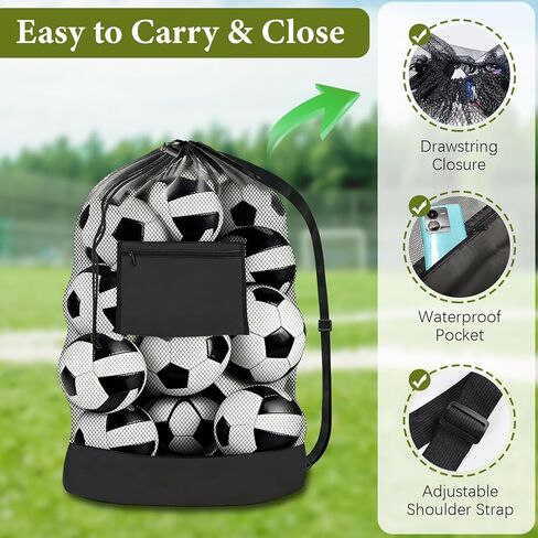 HEIFAM 2 Pack Soccer Ball Bag 40"X 30", Drawstring Mesh Ball Bag for Coaches, Extra Large Sport Ball Sack for Basketballs Volleyballs Soccers, Sports Storage Organizer for Beach Gym, Swimming Gear in Saudi Arabia