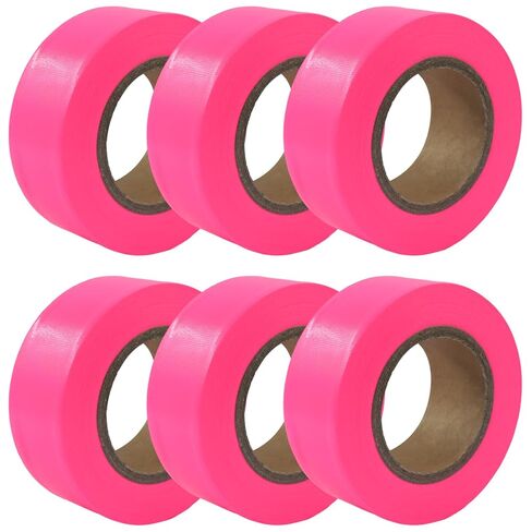 Zorfeter 6 Pack Pink Flagging Tape, Non-Adhesive Marking Ribbon Multipurpose Plastic Roll, 0.98 Inch Wide Neon Tape for Tree Marking, Hunting, Hazardous Areas/Workplace Use in Saudi Arabia