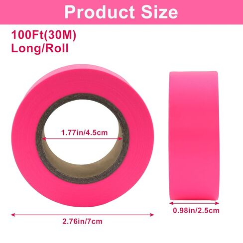 Zorfeter 6 Pack Pink Flagging Tape, Non-Adhesive Marking Ribbon Multipurpose Plastic Roll, 0.98 Inch Wide Neon Tape for Tree Marking, Hunting, Hazardous Areas/Workplace Use in Saudi Arabia