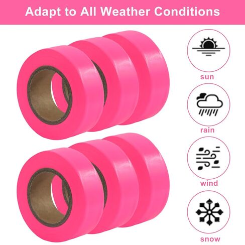 Zorfeter 6 Pack Pink Flagging Tape, Non-Adhesive Marking Ribbon Multipurpose Plastic Roll, 0.98 Inch Wide Neon Tape for Tree Marking, Hunting, Hazardous Areas/Workplace Use in Saudi Arabia