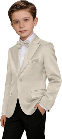 Boys Satin Blazer Suit for Kids Formal Shine Jacket for Boy Wedding Outfit Christmas Sport Coat and Pants in Kuwait