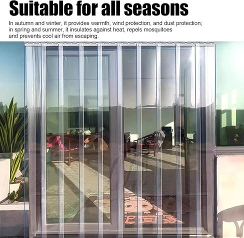 ستارة باب بشريط PVC - غطاء بديل من الفينيل الشفاف للاستخدام التجاري والمستودعات، غطاء باب ناعم معزول، حماية من التجميد في الشتاء، مقاس 165 × 260 سم (64.96 × 102.3 بوصة) in Kuwait