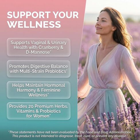 Clean Nutraceuticals Probiotics for Women with D Mannose, Cranberry Extract, Wild Yam, Chasteberry - 20 Probiotic and Prebiotic Strains - PH Balance, Womens Probiotic for Digestive Health - 60 Count in Saudi Arabia