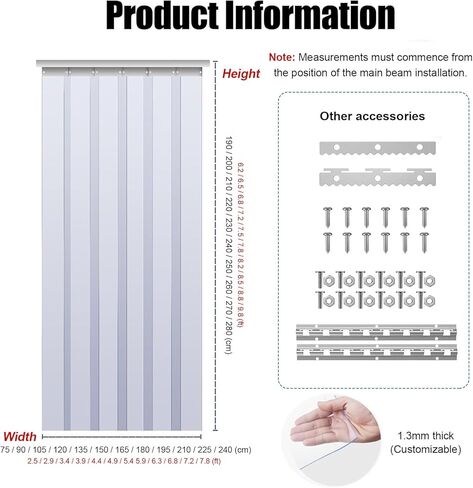 Clear PVC Strip Curtains Kit - Heavy-Duty Plastic Vinyl Door Curtain with Hardware for Doorways, Warehouse & Garage, Single Panel, Smooth Finish, Size 90x220cm (35.43x86.61in) in Kuwait