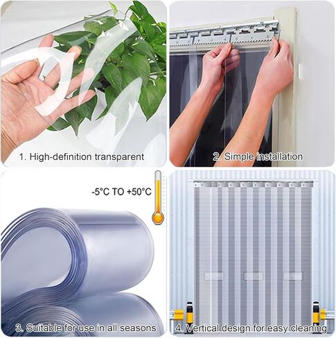 Clear PVC Strip Curtains Kit - Heavy-Duty Plastic Vinyl Door Curtain with Hardware for Doorways, Warehouse & Garage, Single Panel, Smooth Finish, Size 90x220cm (35.43x86.61in) in Kuwait