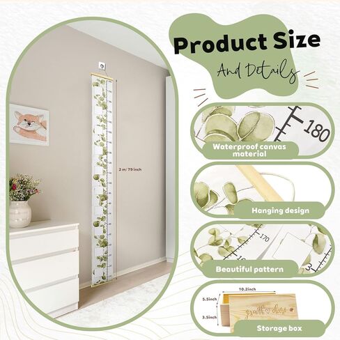 Wild Natural Flowers Baby Growth Height Chart with Keepsake Box Hook Pen Set 79 Inches Removable Ruler Measuring Chart Waterproof Canvas Measure Removable Wall Decor for Baby Kids Toddlers in Saudi Arabia