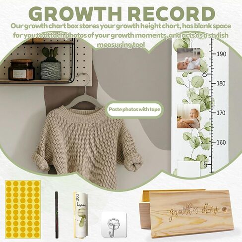 Wild Natural Flowers Baby Growth Height Chart with Keepsake Box Hook Pen Set 79 Inches Removable Ruler Measuring Chart Waterproof Canvas Measure Removable Wall Decor for Baby Kids Toddlers in Saudi Arabia