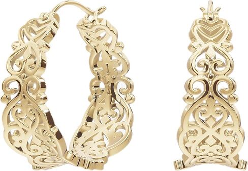 14k Gold Plated 925 Sterling Silver Textured Filigree Round Earrings for Womens in Saudi Arabia