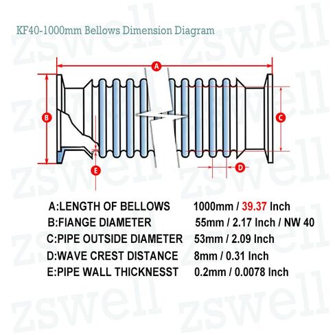 KF40-1000mm Stainless Steel Bellows - Vacuum Equipment Corrugated Tube for Industrial Use SS304 KF40 Vacuum Corrugated Bellows Hose Set Length 1000mm Stainless Steel 304 NW40 Flexible Bellow in Kuwait