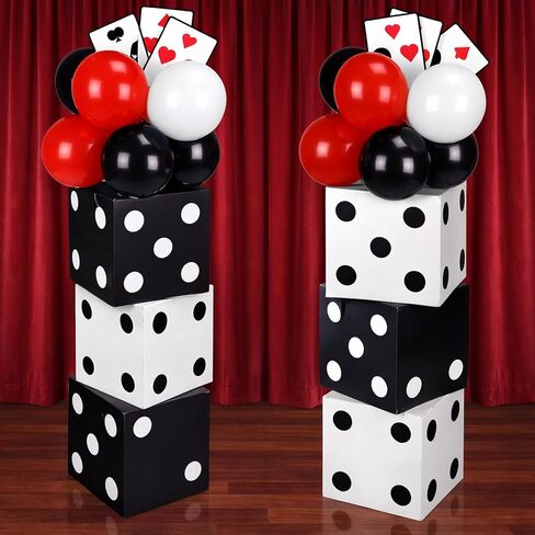 مجموعة 60 قطعة من ديكورات الحفلات ذات طابع الكازينو، 6 قطع من صناديق النرد الكبيرة مقاس 11 بوصة، 6 بطاقات بوكر ضخمة، ملحق 48 قطعة بالون أحمر أبيض وأسود لديكور الحفلات الليلية في لعبة لاس فيغاس in Kuwait