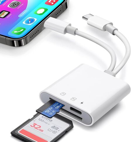 قارئ بطاقة SD لهاتف iPhone 15 16 17 Android، قارئ بطاقة الذاكرة WZDYFL مع شحن وفتحة مزدوجة لقارئ بطاقات TF/SD وiOS وTypeC للتصوير الفوتوغرافي، لا يتطلب تطبيق التوصيل والتشغيل in Saudi Arabia